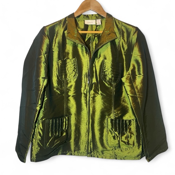 Chico's Jackets & Blazers - Chico's Shimmering Crinkle Cameron Full Zip Lightweight‎ Jacket 2 US12 Holidays